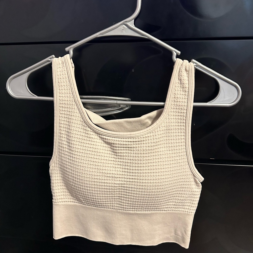 Cream Textured Crop Top